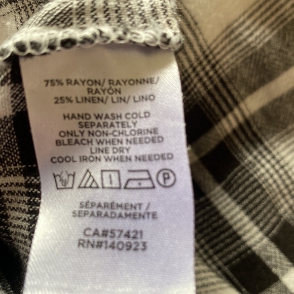 LOFT Linen blend Lightweight Peasant Style Plaid Blouse M - Picture 6 of 6